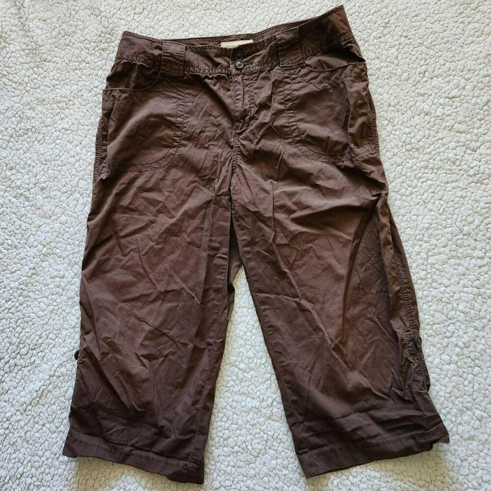 St John's Bay Y2k brown capris long shorts pants Size 8 Petite cotton spandex